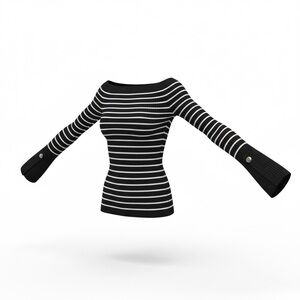 A.L.C. Striped Off-Shoulder Bell Sleeve Top - Black & White